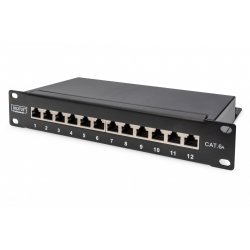 Digitus Panneau de brassage Cat. 6a, blindé, 12 ports, 1U, 10", noir