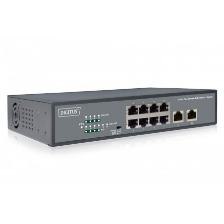 Digitus 8 Port Fast Ethernet PoE Switch, 19 Inch, Unmanaged, 2 Uplinks