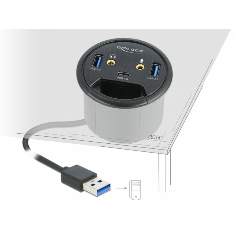 Delock compatible In-Desk Hub - Hub - 3 Anschlüsse