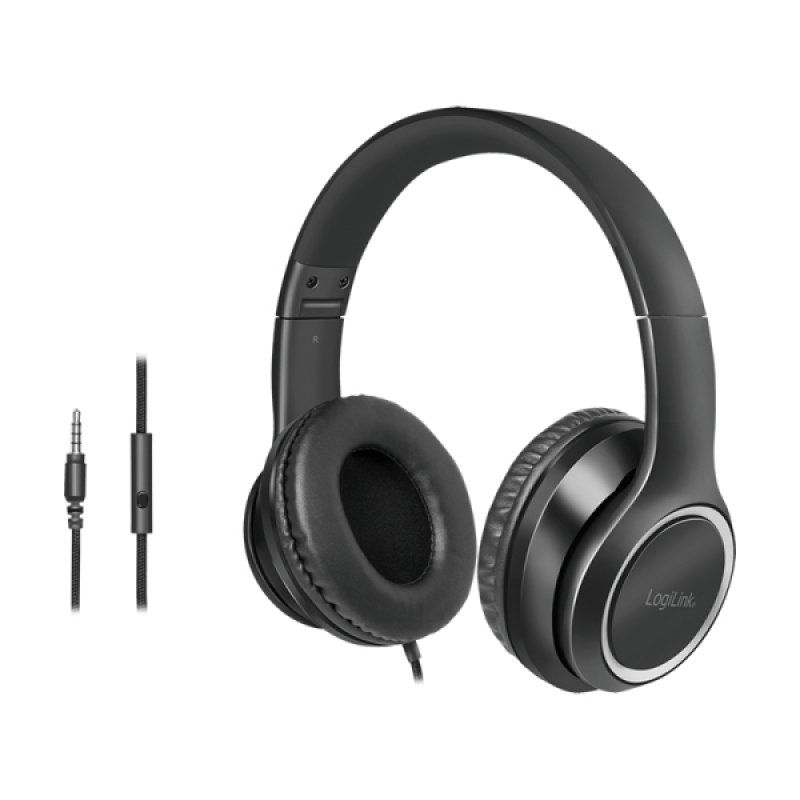LogiLink HS0053 écouteur/casque Avec fil Arceau Appels/Musique Noir, Argent