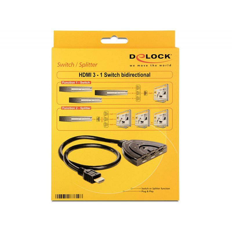 Delock compatible HDMI 3 - 1 Switch bidirectional - Video-/Audio-Splitter