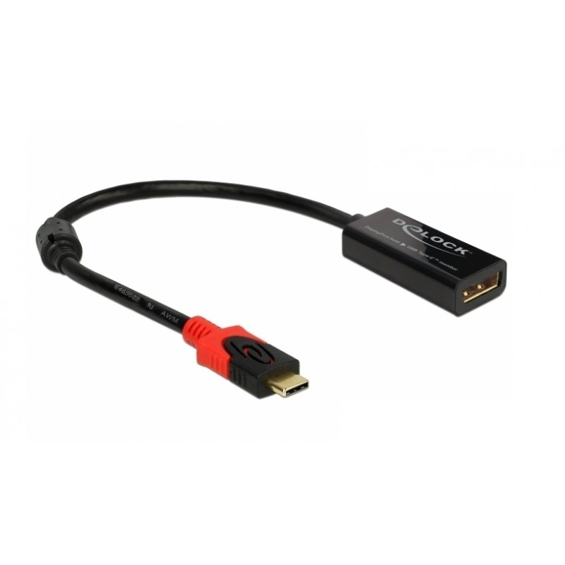 DeLOCK 63928 câble vidéo et adaptateur 0,2 m USB Type-C DisplayPort 20 pin Noir, Rouge