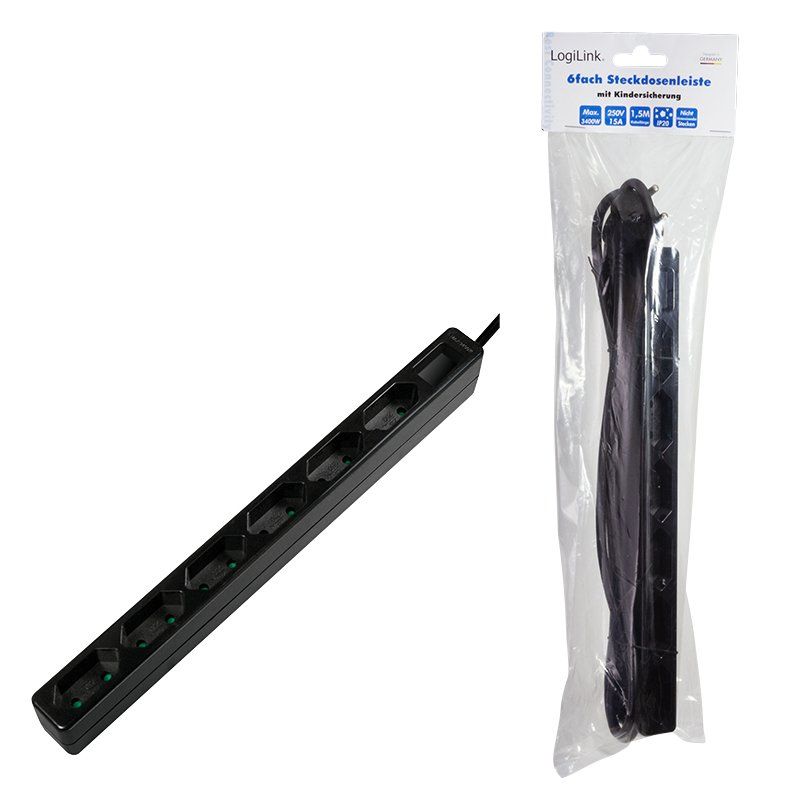 LogiLink LPS231B multiprise 1,5 m 6 sortie(s) CA Intérieure Noir