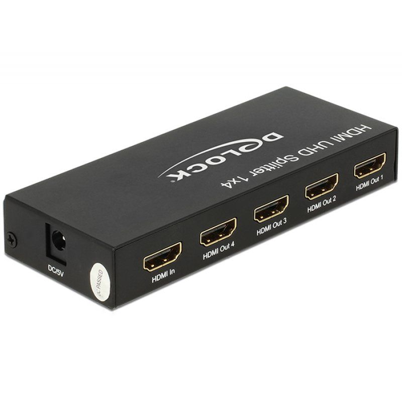 Delock compatible HDMI UHD Splitter 1 x HDMI in  4 x HDMI out 4K - Video-/Audio-Splitter - 4 Anschlüsse