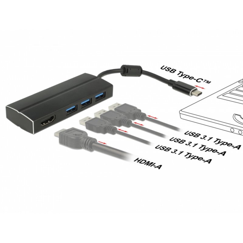 DeLOCK 63931 station d'accueil USB 3.2 Gen 1 (3.1 Gen 1) Type-C Noir