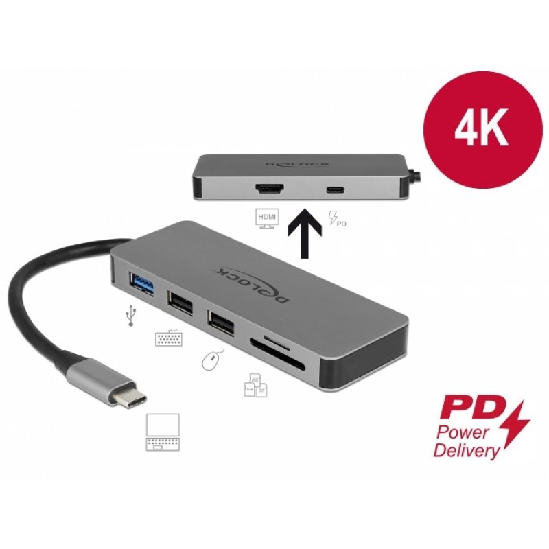 DeLOCK 87743 station d'accueil USB 3.2 Gen 1 (3.1 Gen 1) Type-C Gris