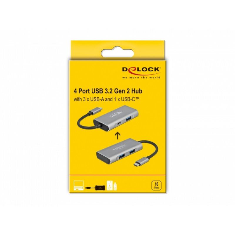 DeLOCK 63261 interface hub USB 3.2 Gen 2 (3.1 Gen 2) Type-C 10000 Mbit/s Black, Grey