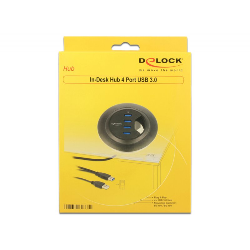 DeLOCK 62868 interface hub USB 3.2 Gen 1 (3.1 Gen 1) Type-A 5000 Mbit/s Black