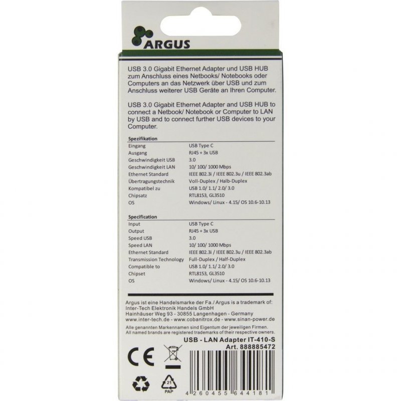 Inter-Tech Argus IT-410-S USB 3.2 Gen 1 (3.1 Gen 1) Type-C Grey