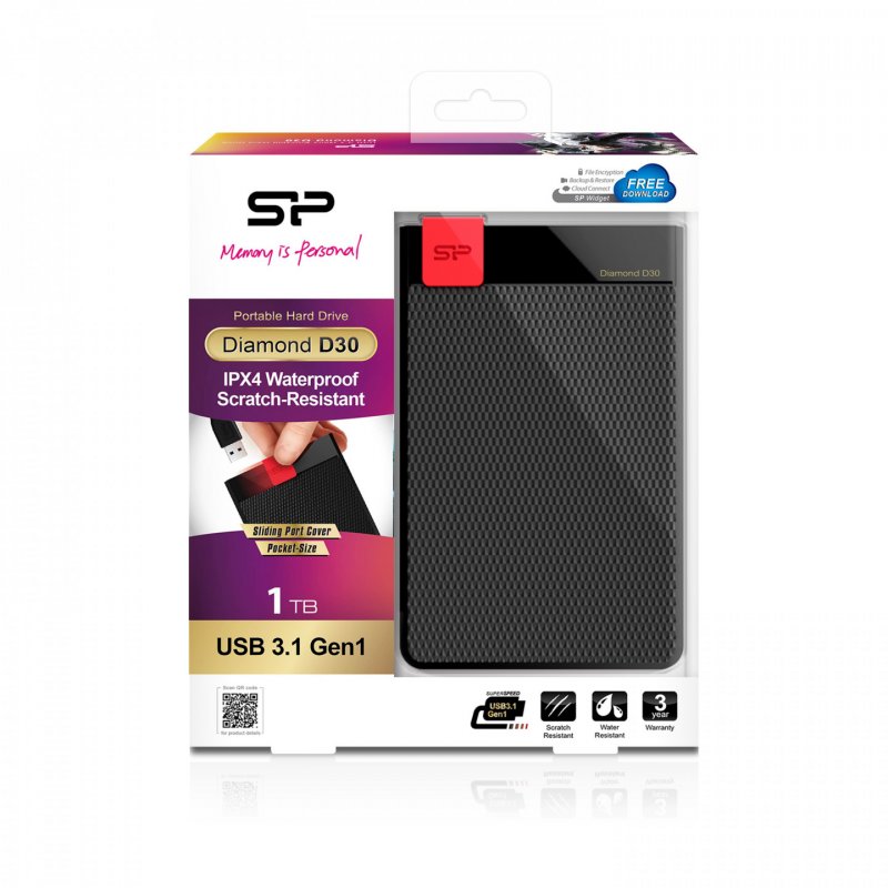 Silicon Power Diamond D30 disque dur externe 1 To Noir, Rouge