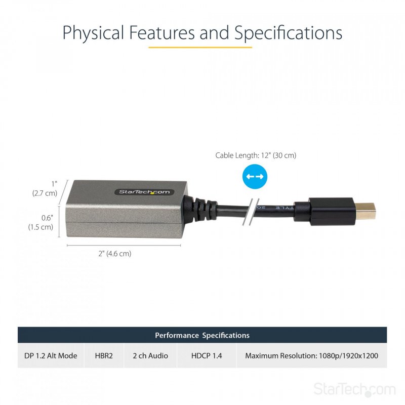 StarTech.com Adaptateur Mini DisplayPort vers HDMI - Dongle mDP vers HDMI - 1080p - mDP 1.2 vers Écran/Affichage HDMI -