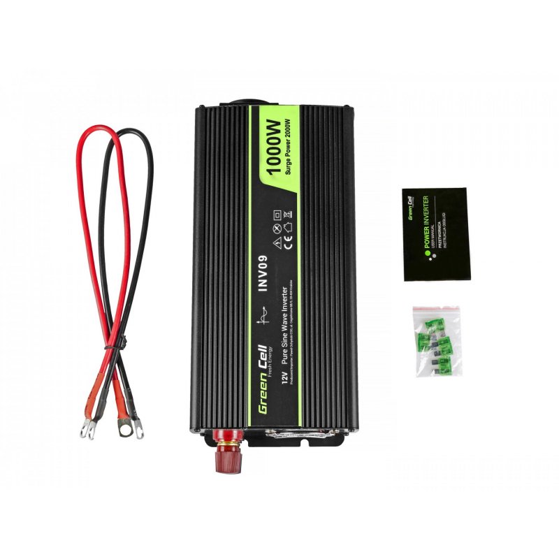 GreenCell compatible KFZ Spannungswandler Power Inverter 12V  230V 1000/2000W Black