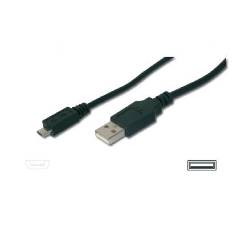 ASSMANN Electronic A/micro-B, 3m câble USB USB 2.0 USB A Micro-USB B Noir