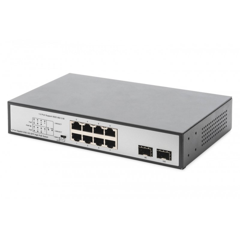 Digitus 8 Port Gigabit PoE Switch, 19 Zoll, Unmanaged, 2 Uplinks