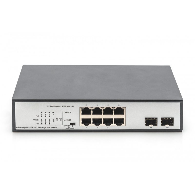 Digitus Commutateur Gigabit 8 ports avec 6 ports PoE, 2 x RJ45, 2 x SFP Uplink, 802.3af/at/bt