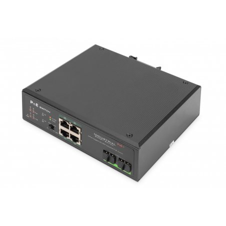 Digitus Commutateur PoE réseau Gigabit Ethernet 4 ports, industriel, non administrable, 2 SFP en liaison montante