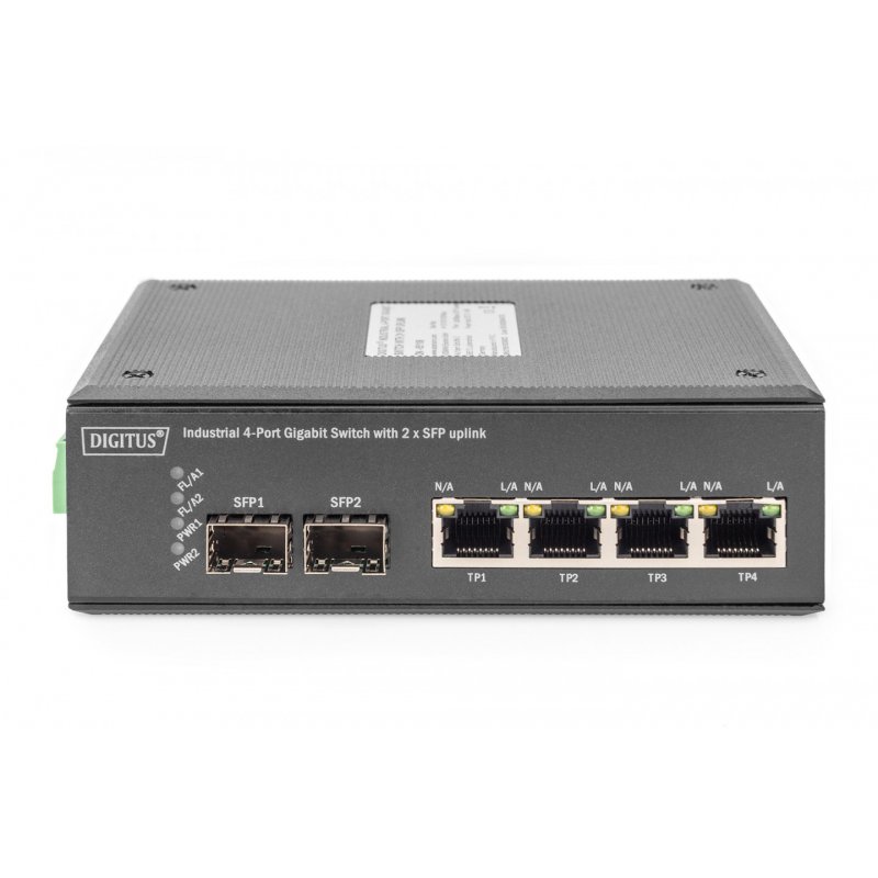 Digitus 4 Port Gigabit Ethernet Network PoE Switch, Industrial, Unmanaged, 2 SFP Uplink