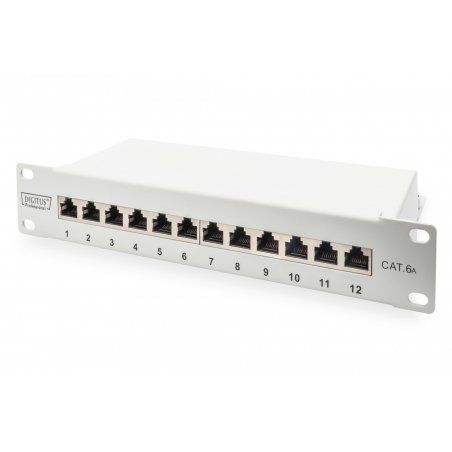 Digitus CAT 6A Patch Panel, shielded, 12-Port, 1HE, 10", grey