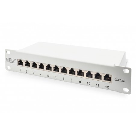 Digitus Panneau de brassage Cat. 6a, blindé, 12 ports, 1U, 10", gris
