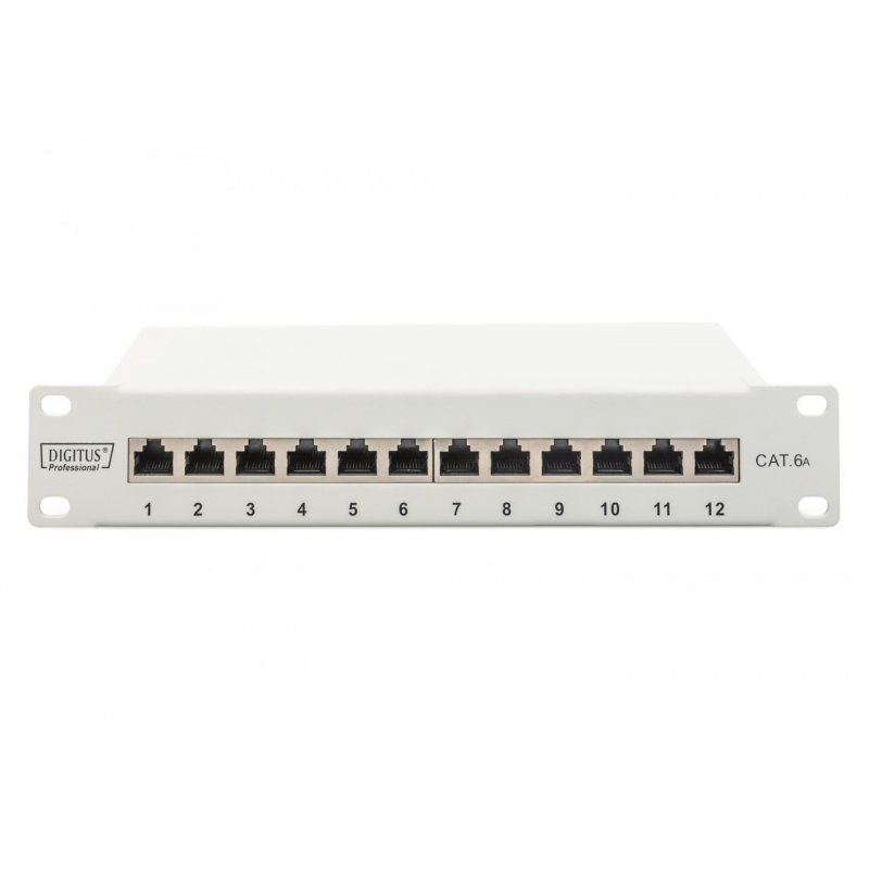 Digitus CAT 6A Patch Panel, shielded, 12-Port, 1HE, 10", grey