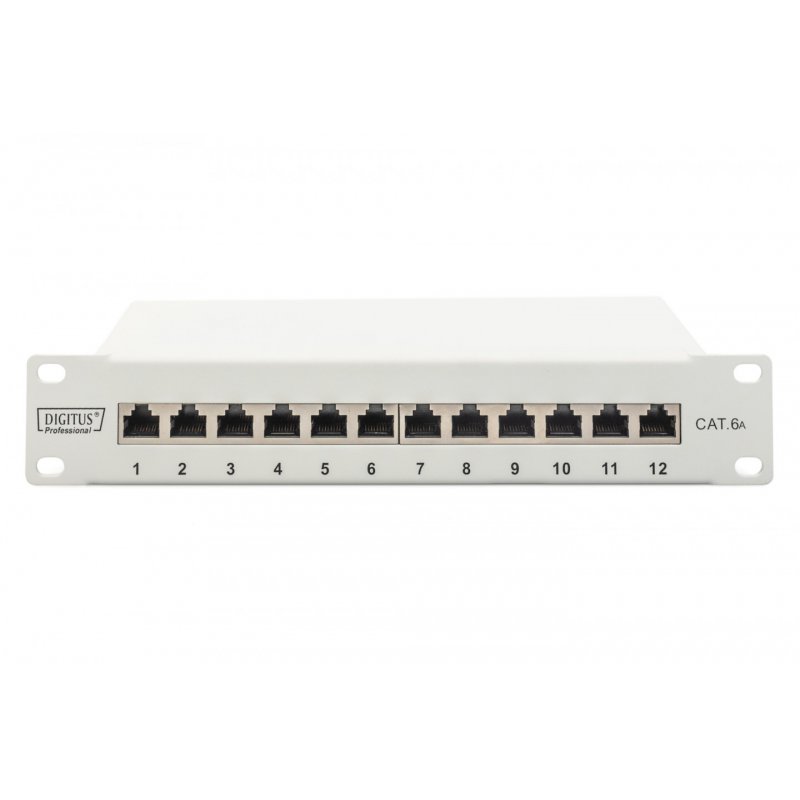 Digitus Panneau de brassage Cat. 6a, blindé, 12 ports, 1U, 10", gris