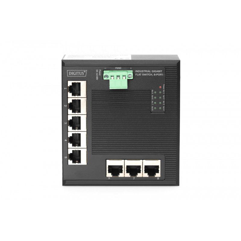 Digitus Switch réseau Gigabit Ethernet 8 ports, plat, industriel, non administrable