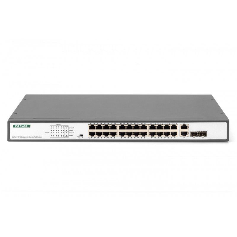 Digitus 24 Port Fast Ethernet PoE Switch, 19 Inch, Unmanaged, 2 Uplinks