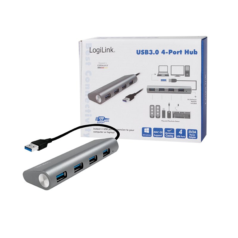 LogiLink UA0307 hub & concentrateur USB 3.2 Gen 1 (3.1 Gen 1) Type-A 5000 Mbit/s Aluminium