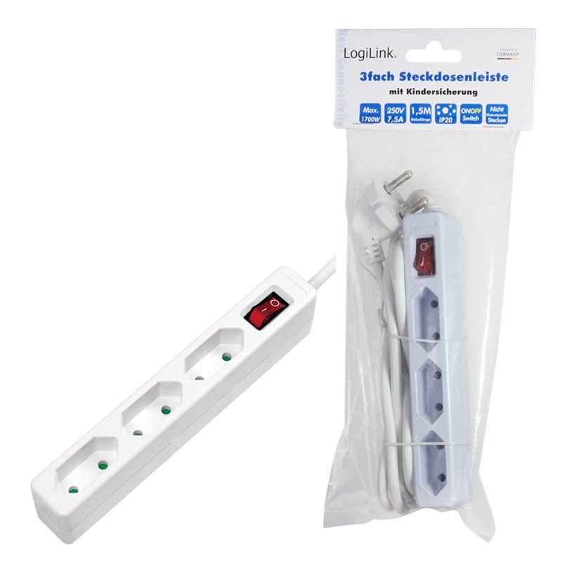 LogiLink LPS230 multiprise 1,5 m 3 sortie(s) CA Intérieure Blanc