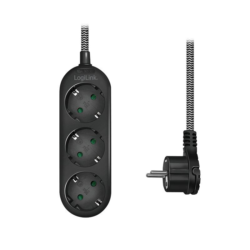 LogiLink LPS261 power extension 1.5 m 3 AC outlet(s) Indoor Black, White