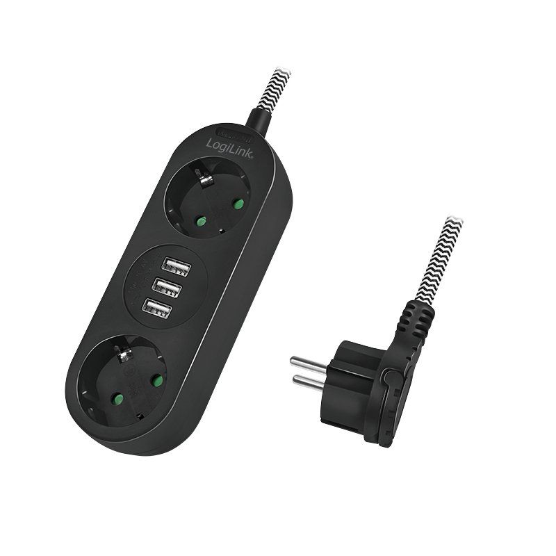 LogiLink LPS262U multiprise 1,5 m 2 sortie(s) CA Intérieure Noir