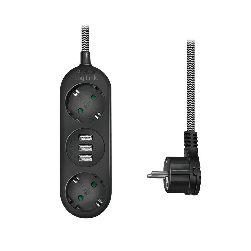 LogiLink LPS262U multiprise 1,5 m 2 sortie(s) CA Intérieure Noir