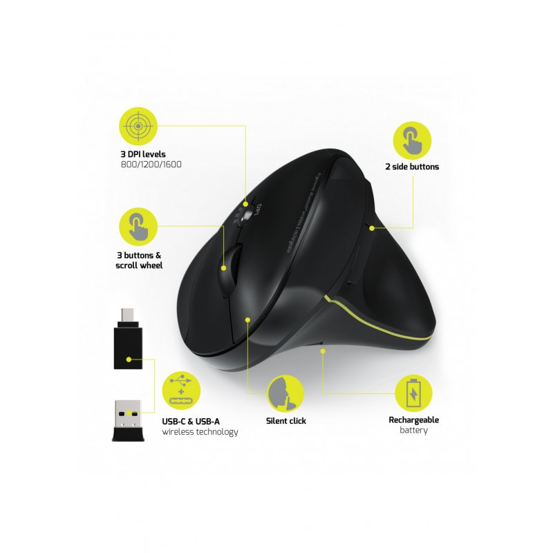 Port Designs 900706-BT mouse Right-hand RF Wireless + Bluetooth Optical 1600 DPI