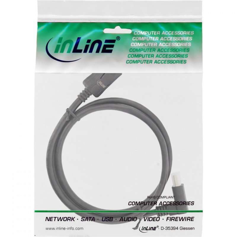 InLine DisplayPort 1.4 cable, 8K4K, downward angled, black/gold, 1m