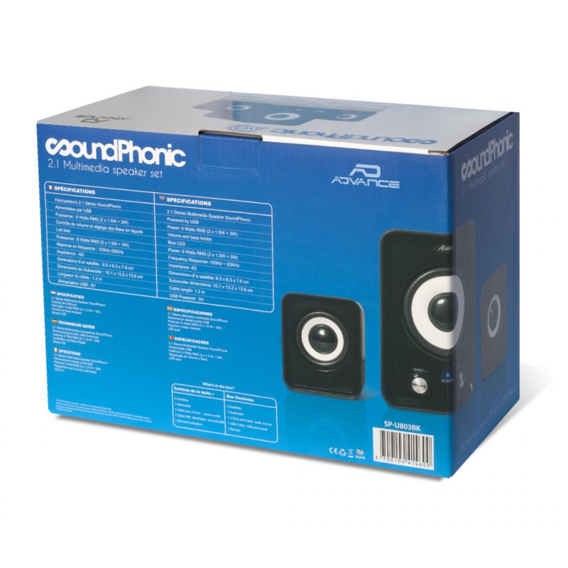 ADVANCE SoundPhonic 2.1 set d'enceintes 6 W Universel Noir 2.1 canaux 1,5 W