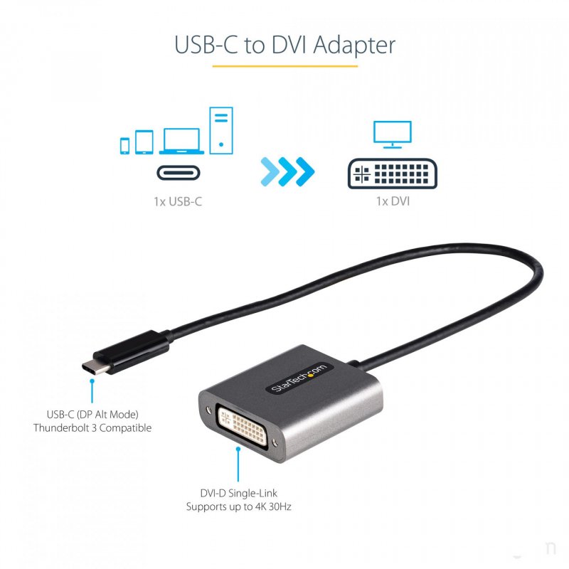 ADAPTATEUR USB C VERS DVI 1920X1200P CABLE INTEGRE 30CM