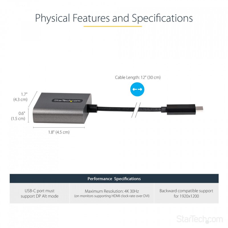 StarTech.com Adaptateur USB C vers DVI - Adaptateur Dongle USB-C vers DVI-D 1920x1200p - USB Type C vers Écrans/Afficha
