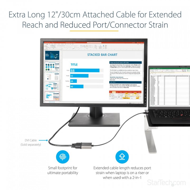 StarTech.com Adaptateur USB C vers DVI - Adaptateur Dongle USB-C vers DVI-D 1920x1200p - USB Type C vers Écrans/Afficha
