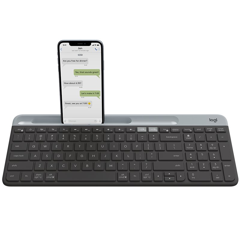 Logitech Slim Multi-Device Wireless Keyboard K580 clavier RF sans fil + Bluetooth Nordique Graphite