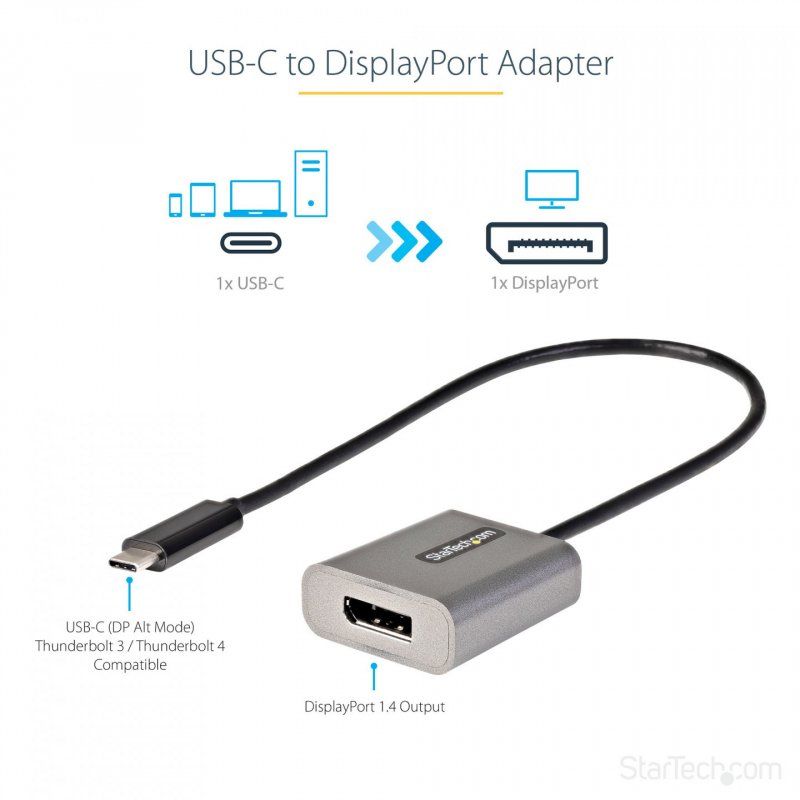 StarTech.com Adaptateur USB C vers DisplayPort - Dongle USB-C 8K/4K 60Hz vers DisplayPort 1.4 - Convertisseur Graphique 