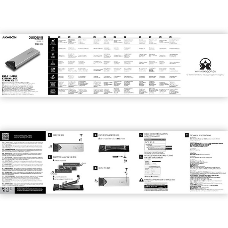 Axagon EEM2-UG2 storage drive enclosure SSD enclosure Black, Grey M.2