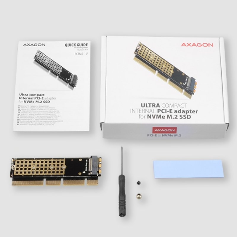 AXAGON compatible PCEM2-1U PCI-E 3.0 16x - M.2 SSD NVMe, up to 80mm SSD, low profile 1U