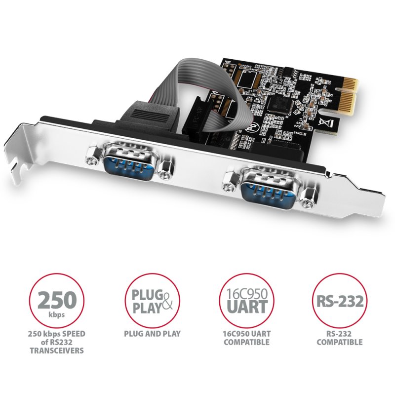 AXAGON compatible PCEA-PSN PCIe-Adapter mit 2x Seriell-Ports - ASIX AX99100 Chipsatz