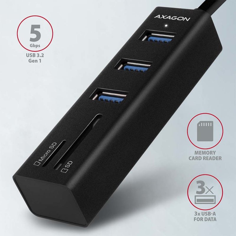 AXAGON compatible HMA-CR3A Multiport-Hub, USB 3.0 Typ A, Gbit-LAN, 3x USB-A, SD, microSD