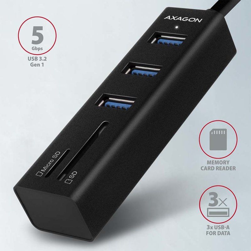 Axagon HMA-CR3A notebook dock/port replicator USB 3.2 Gen 1 (3.1 Gen 1) Type-A Black