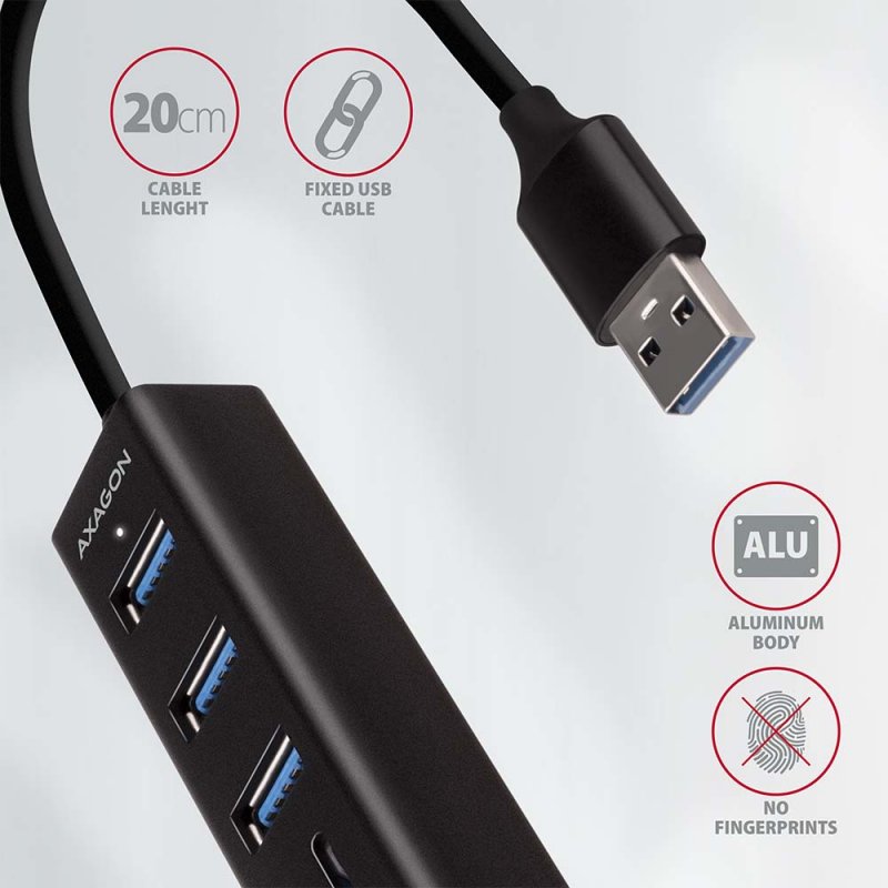 AXAGON compatible HMA-CR3A Multiport-Hub, USB 3.0 Typ A, Gbit-LAN, 3x USB-A, SD, microSD