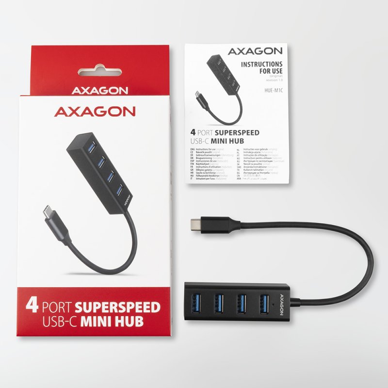 Axagon HUE-M1C interface hub USB 3.2 Gen 1 (3.1 Gen 1) Type-C 5000 Mbit/s Black