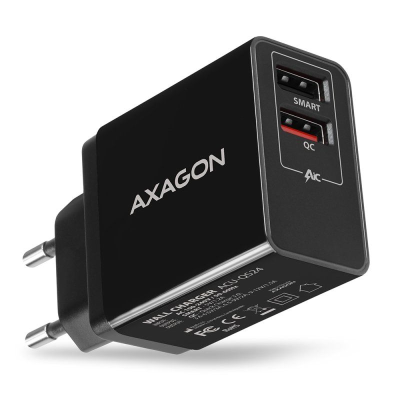 Axagon ACU-QS24 chargeur d'appareils mobiles Smartphone Noir Secteur Charge rapide Intérieure
