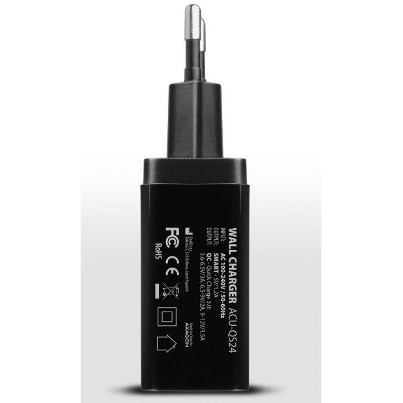 AXAGON compatible ACU-QS24 Ladegerät, 2x USB-A, QC3.0/Smart 5V 1,2A, 24W - schwarz