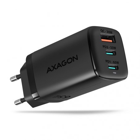 AXAGON compatible ACU-DPQ65 Ladegrät, 2x USB-C, 1x USB-A, PD3.0/QC4+/PPS, 65W - schwarz